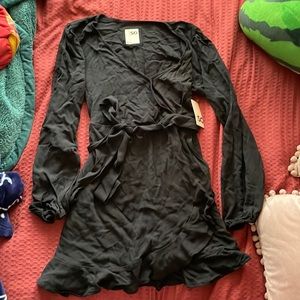 Black wrap around dress bell sleeves